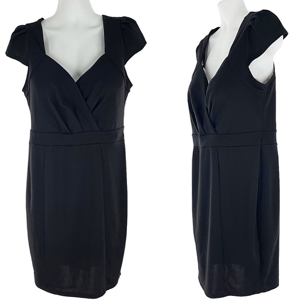 Forever 21+ Black Stretchy Sleeveless Pleated V-Neck Knee Length Party Dress 3X